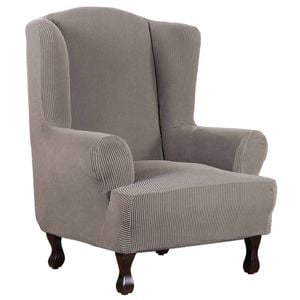 Smarcute Stretch Wing Chair Cover 1-Piece Non Slip Jacquard Fabric Taupe