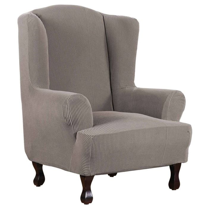 Smarcute Stretch Wing Chair Cover 1-Piece Non Slip Jacquard Fabric Taupe