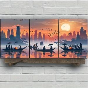 3pcs Fishing Boats Sea Flying Birds Print 100% Australian Made 3 x 40x60cm (Metal Print)