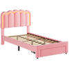 Ufurniture LED Velvet Upholstered Bed Frame with Adjustable Headboard and Charging Station King Single Pink