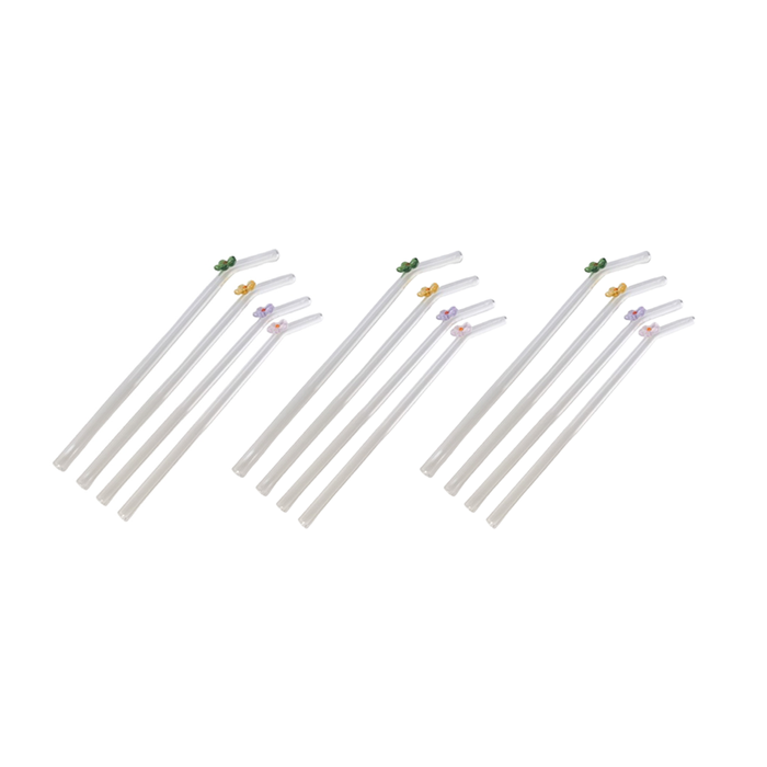 3x 4pc Urban Products Kaya Flower Glass Straws Multicolour Set 20cm
