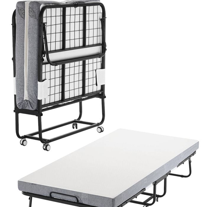Vevor 96.5 Cmx190 Cm Rollaway Bed Black With 10 Cm Mattress Twin Size Foldable Memory Foam For Adults