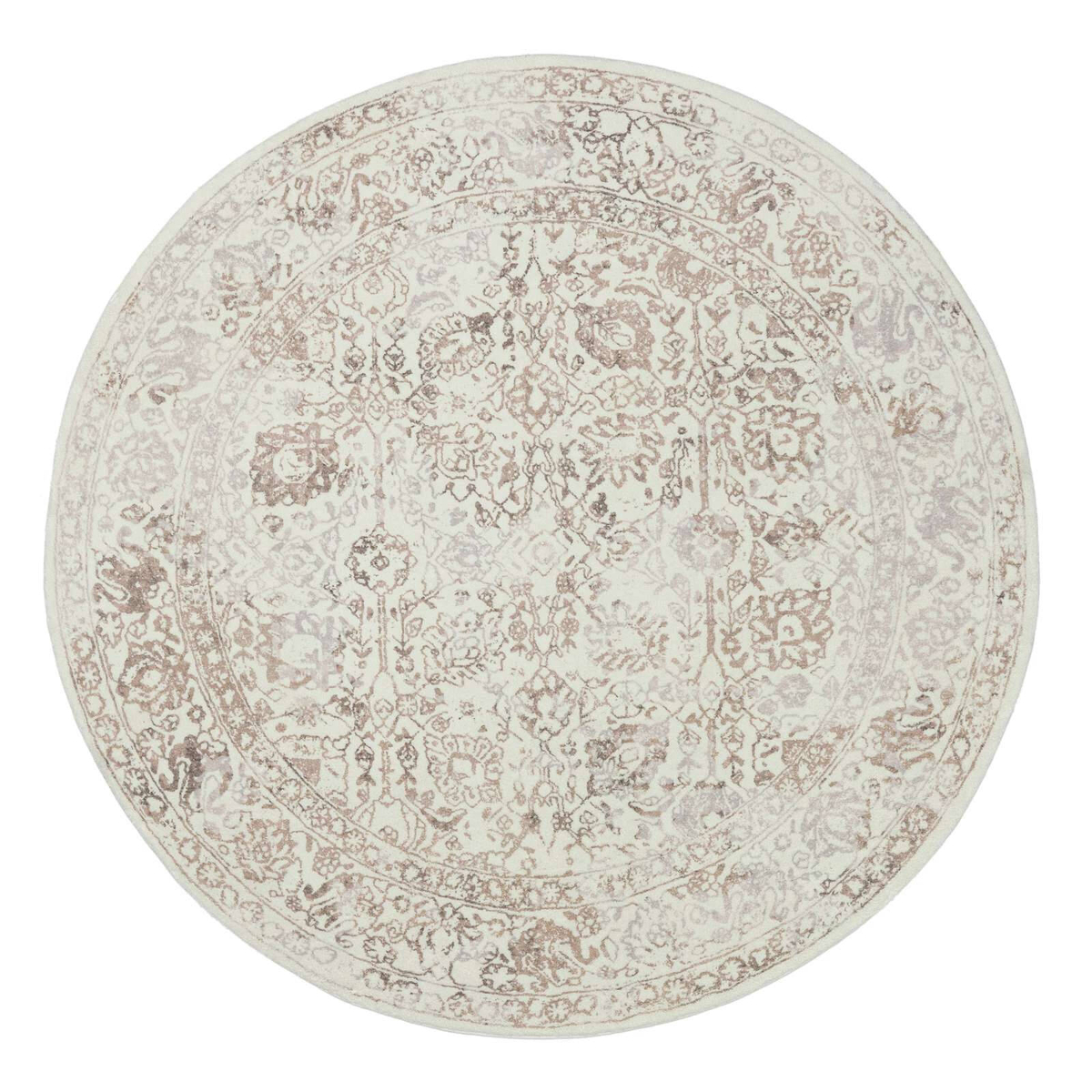 Loopsie-240cm X 240cm-jaya Cream And Beige Floral Washable Round Rug ...