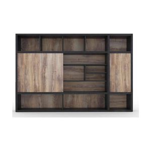 Modern Furniture PHOENIX Display Wall Unit 3.0M - Warm Oak & Black