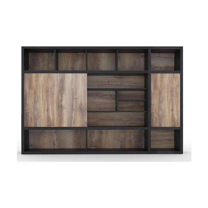 Modern Furniture PHOENIX Display Wall Unit 3.0M - Warm Oak & Black