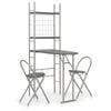 vidaXL Folding Dining Set with Storage Rack 3 Piece Steel Black Table