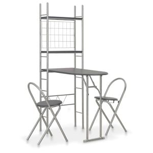 vidaXL Folding Dining Set with Storage Rack 3 Piece Steel Black Table
