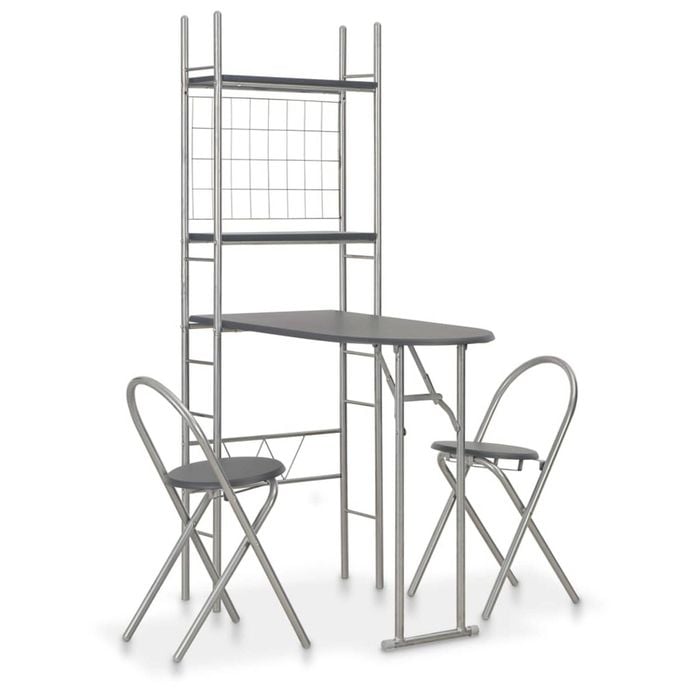 vidaXL Folding Dining Set with Storage Rack Piece Steel Black