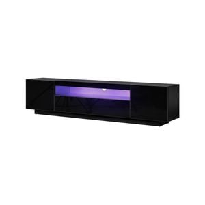 Oikiture Entertainment Unit Tv Cabinet Led Gloss Black 180cm Particle Board