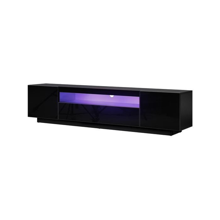 Oikiture Entertainment Unit Tv Cabinet Led Gloss Black 180cm Particle Board