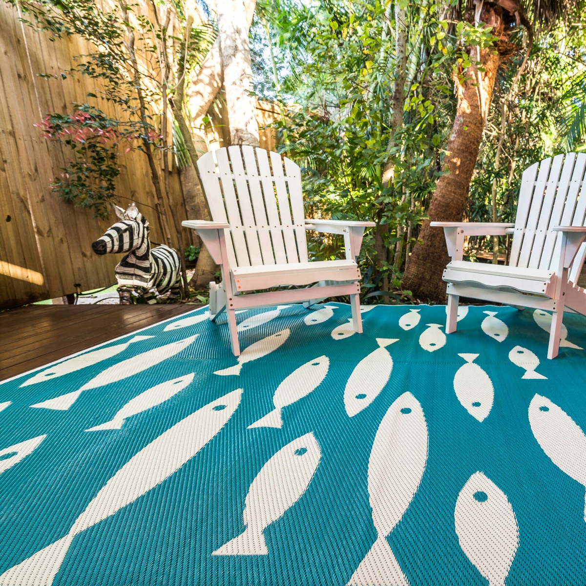 Outdoor Rug - Hamptons Style Schooling Fish - Bunnings Australia