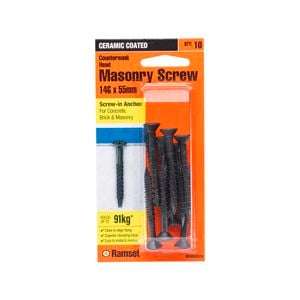 Ramset 14g x 55mm Black Countersunk Masonry Screw - 10 Pack