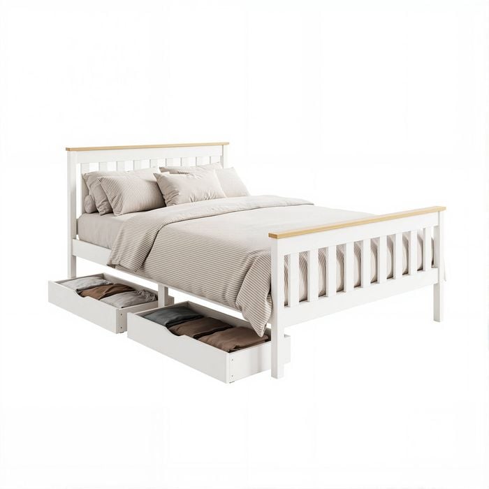 Artiss Bed Frame Double Size Wooden Platform With 2 Storage Drawers White Pony