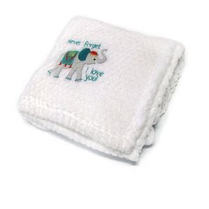 Embroidery Baby Popcorn Diamond Fleece Blanket Throw Rug 75x100 cm White Elephant