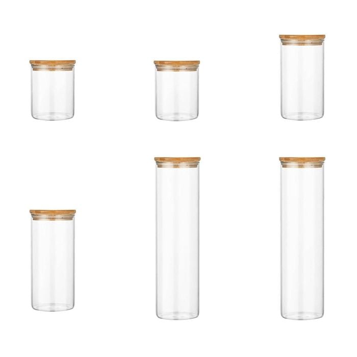 CARLA HOME 6 Pack Glass Storage Jars with Bamboo Lids