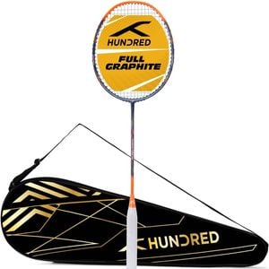 HUNDRED Powertek 1000 PRO Strung Badminton Racket – Navy/Orange, G6 Grip, Full Cover