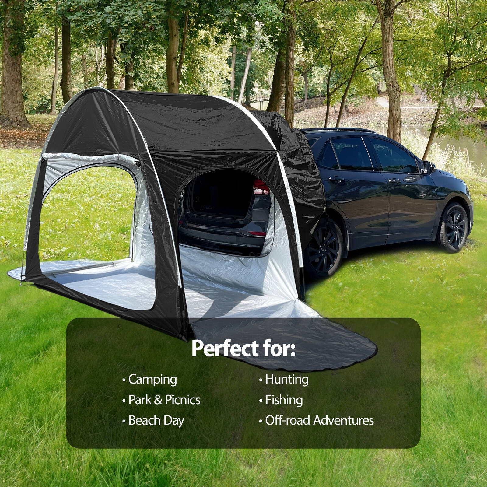 SUV Camping Tent Car Tailgate Shade Side Awning Canopy Portable Outdoor Shelter SUV 2P Black Bunnings Australia