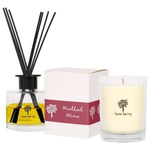 Nicola Spring Soy Wax Scented Candle & Reed Diffuser Set - Mulled Wine - 160g Candle 28 Hour Burn & 200ml Diffuser 60 Day Scent
