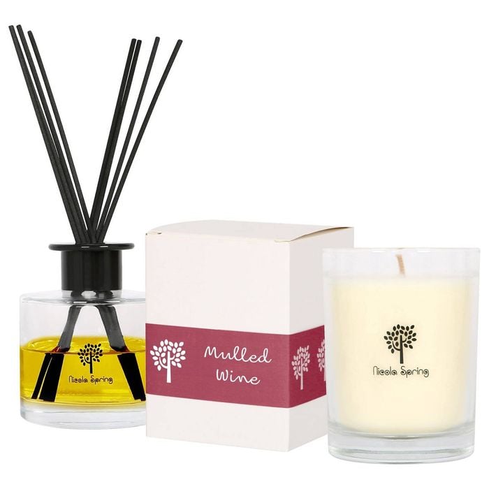Nicola Spring Soy Wax Scented Candle & Reed Diffuser Set - Mulled Wine - 160g Candle 28 Hour Burn & 200ml Diffuser 60 Day Scent