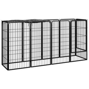vidaXL 10-Panel Dog Playpen Black Powder-coated Steel Enclosure Puppy Fence