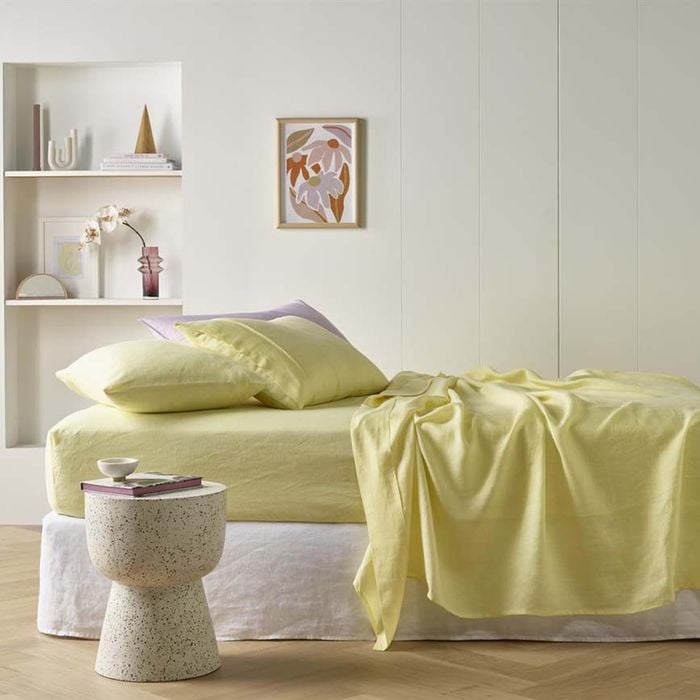 Vintage Design Homewares King Light Yellow Butter French Linen Sheet Set