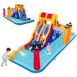 Costway 6 In 1 Water Slide With Dual Slides Blue No Blower
