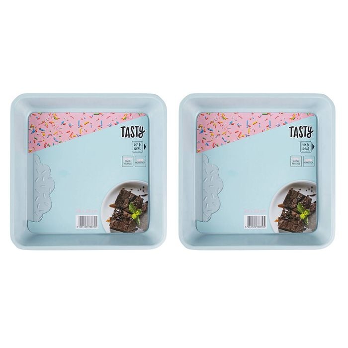 Tasty Non-Stick Brownie Pan Square 23cm Light Blue 2 Pack