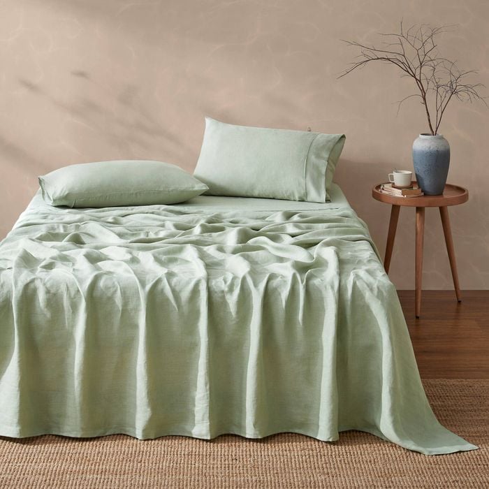 Natural Home Vintage Washed Hemp Linen Sheet Set Sage - King Bed