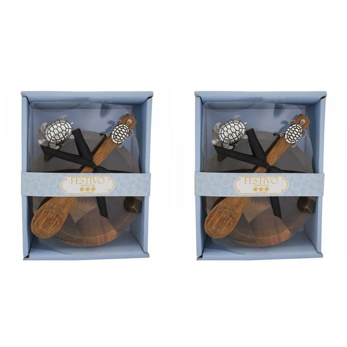2PK LVD Acacia Bowl Spoon Set Turtle Home Kitchen Serveware/Tableware