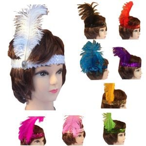 12x 1920s FLAPPER HEADBAND Headpiece Feather Sequin Charleston Gatsby Party BULK Assorted Colours Pack