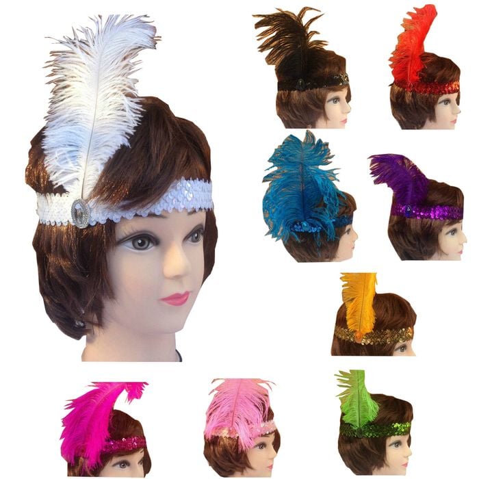 12x 1920s FLAPPER HEADBAND Headpiece Feather Sequin Charleston Gatsby Party BULK Assorted Colours Pack