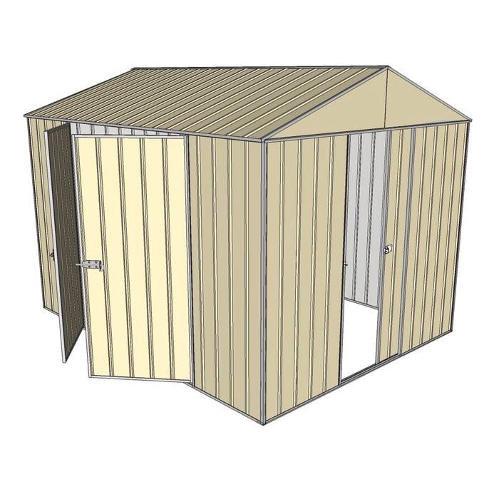 Build-a-Shed 2.3 x 3.0 x 2.3m Front Gable Single Sliding Door and Double Hinged Door Shed - Cream