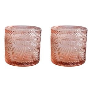 2PK LVD Leaves Oasis Glass 9cm Trinket Storage w/ Lid Round - Pink