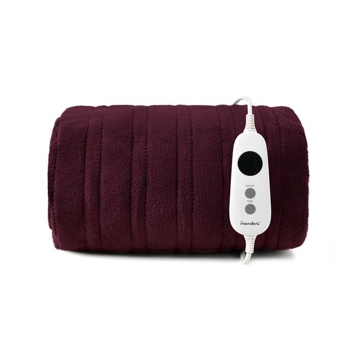 Dreamaker Kingston Coral Fleece Washable Electric Heated Throw Blanket Cherry 130x160cm | Overheat Protection & Auto-off