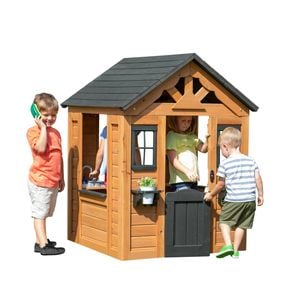 Backyard Discovery Sweetwater Cedar Wood Kids Outdoor Cubby House with Working Door and Play Kitchen