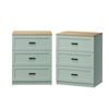 Oikiture 2pc Bedside Table 3 Drawers Nightstand Cabinet End Table Natural&green