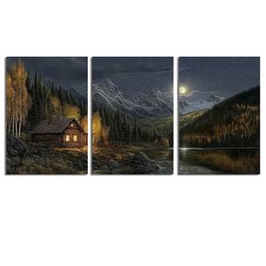 3pcs A Small Wooden House in The Forest Print 100% Australian Made 3 x 40x60cm  (Stretched)