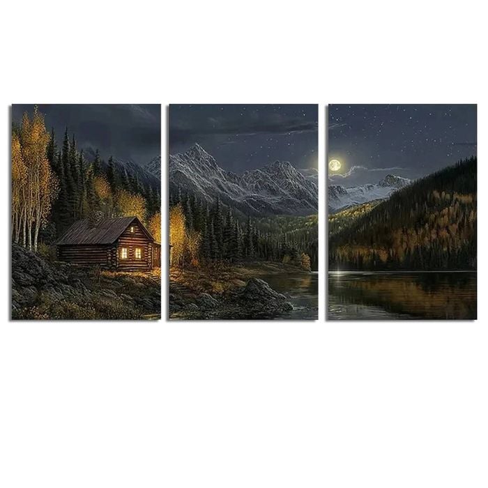 3pcs A Small Wooden House in The Forest Print 100% Australian Made 3 x 40x60cm  (Stretched)