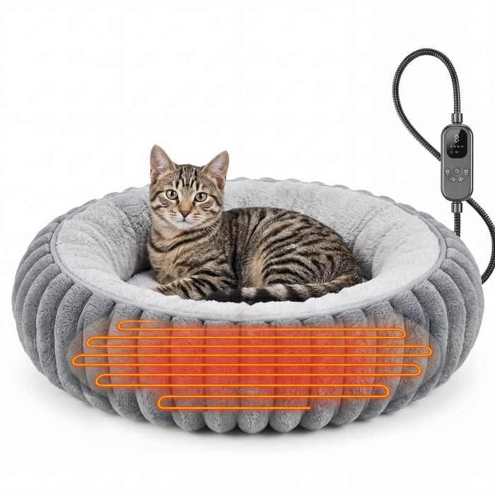 Advwin 20" Heated Cat Bed Detachable Heating Pad Pet Warming Bed