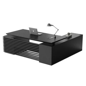 Modern Furniture PHOENIX Black Executive Desk with Left Return - Black Concrete