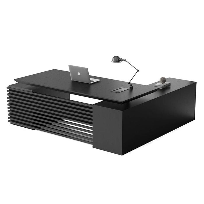 Modern Furniture PHOENIX Black Executive Desk with Left Return - Black Concrete