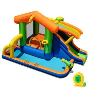 Costway 8-IN-1 Inflatable Water Park Outdoor Bouncy Castle w/550W Blower