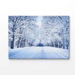 Road & Trees With Snow on Winter Print 100% Australian Made 90x60cm (Stretched Canvas)