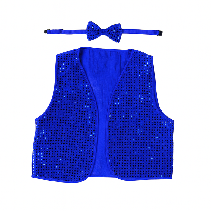 Adult Unisex SEQUIN BOW TIE & VEST Dance Costume Party Sparkle Set in Blue - Blue | China