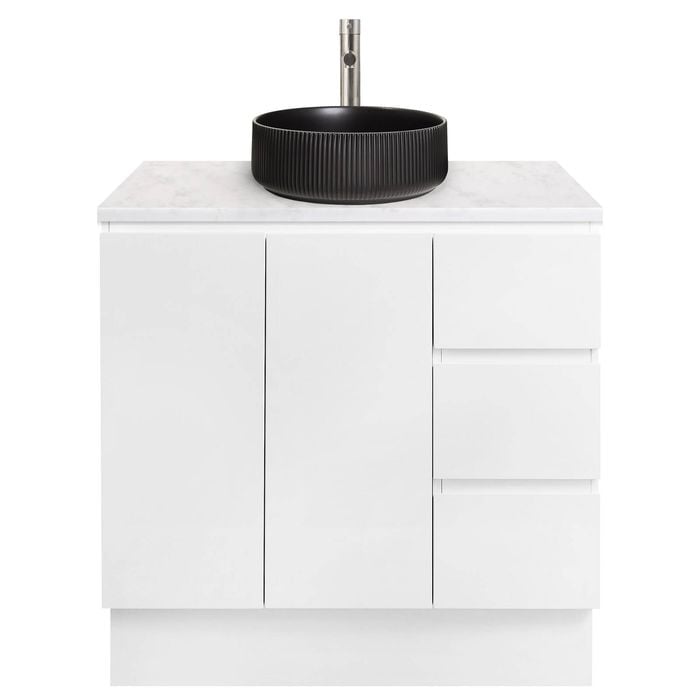 CIBO 900mm White Lume Full Height Bathroom Vanity With Black Basin