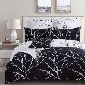 Fabric Fantastic Tree Reversible Double Size Black Quilt/doona/duvet Cover Set