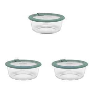 3PK Ecology Store Round Glass Food Container 650ml - Eucalyptus