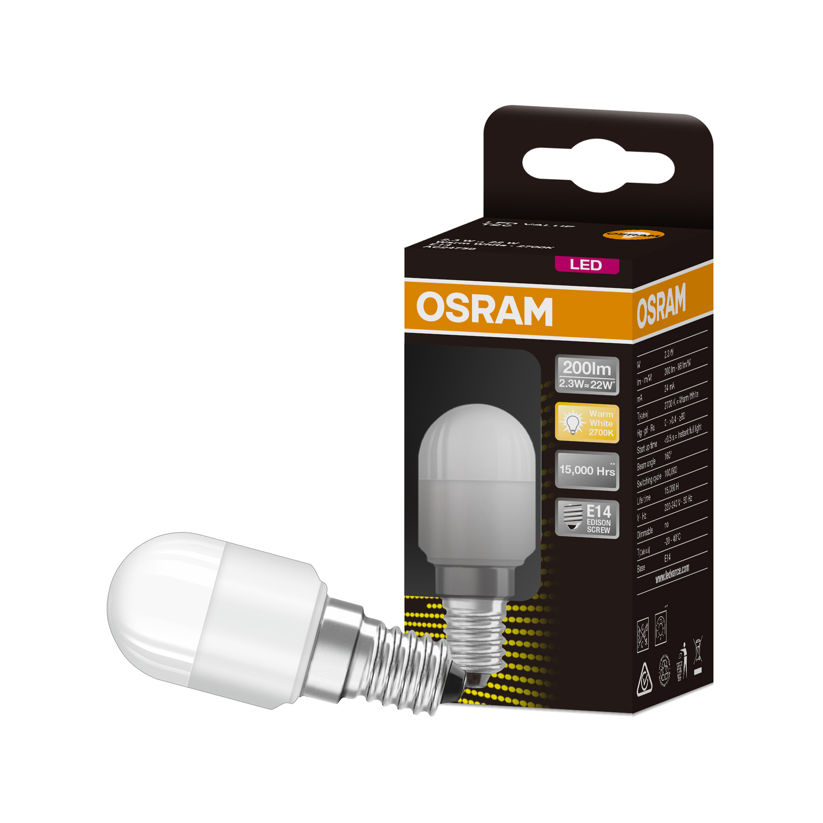 Osram T26 E14 200lm Warm White Fridge Appliance 2.3W SES Globe 1 Pack Bunnings Australia