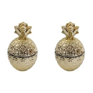 2PK LVD Glass Pine Trinket Box Storage Decor Round 14cm - Gold