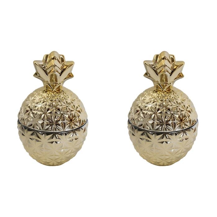 2PK LVD Glass Pine Trinket Box Storage Decor Round 14cm - Gold